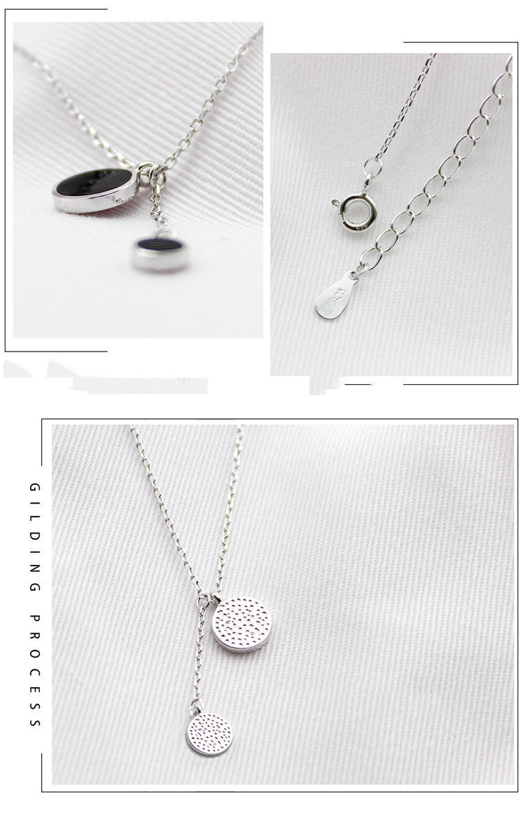 925 Silver Black Circle Pendant Necklace for Women