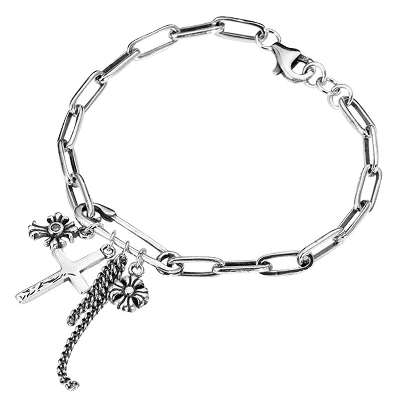Old Thai Silver Bracelet Cross Pendant