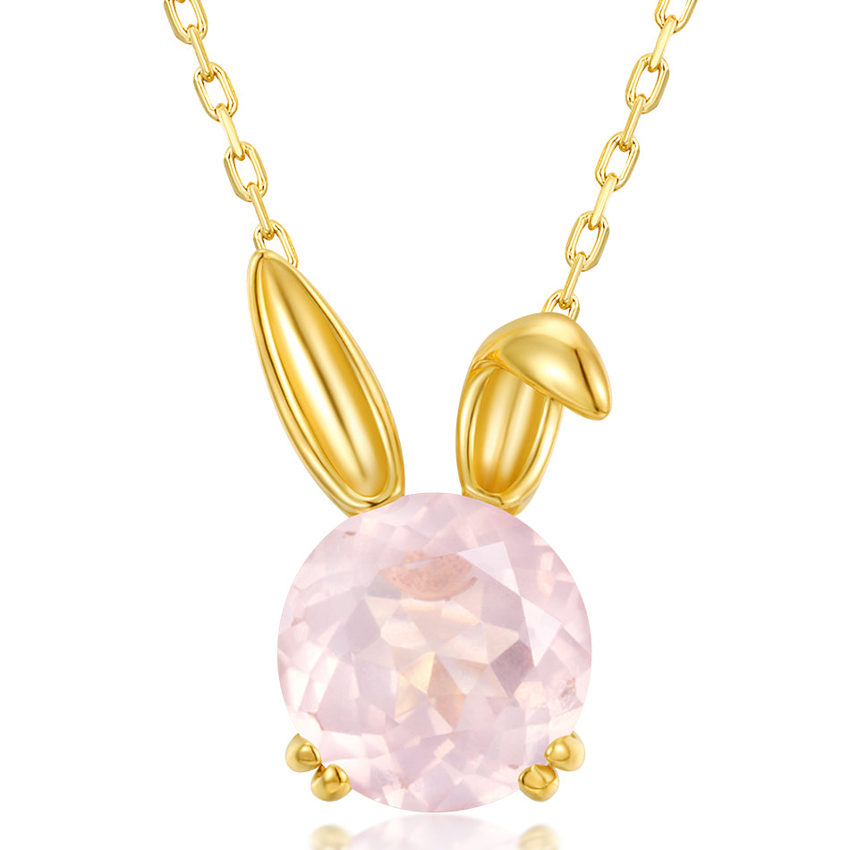 Japanese Rabbit Zodiac Necklace | Pink Crystal Pendant | Cute Astrology Jewelry