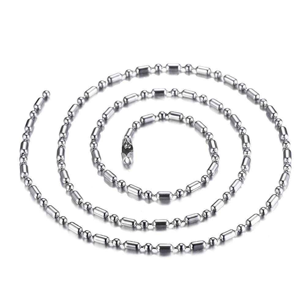 SINLEO Stainless Steel Bead Ball Chain Necklace for Men Women Silver Bamboo Dog Tag Link Chains 3mm 24 Inches