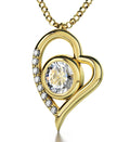 Gold Plated Silver Kabballah Necklace 72 Names Heart Pendant 24k Gold Inscribed