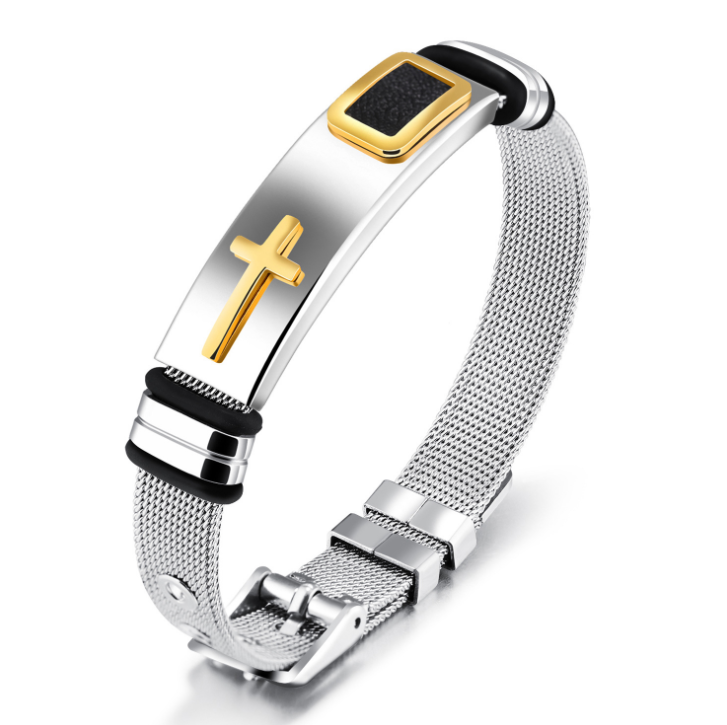 Titanium Steel Cross Bracelet for Men | Religious Men's Jewelry