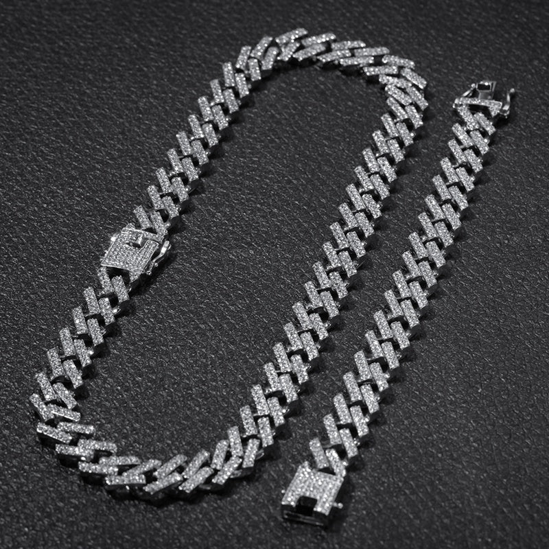 15mm Cuban Link Chain with Diamond Design for Hip-Hop