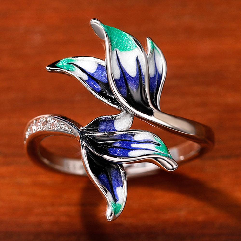 Ethnic Flower Drop Oil Ring | Colorful Women's Ring