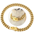 PRADOG Gold Chain Dog Collar Designer Dog Cuban Link Chain Collar with Safty Design Buckle 15MM Metal Stainless Steel Walking Collars(15MM 22")