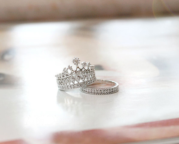 Zircon Crown Ring Set | Two-Piece Stacking Rings