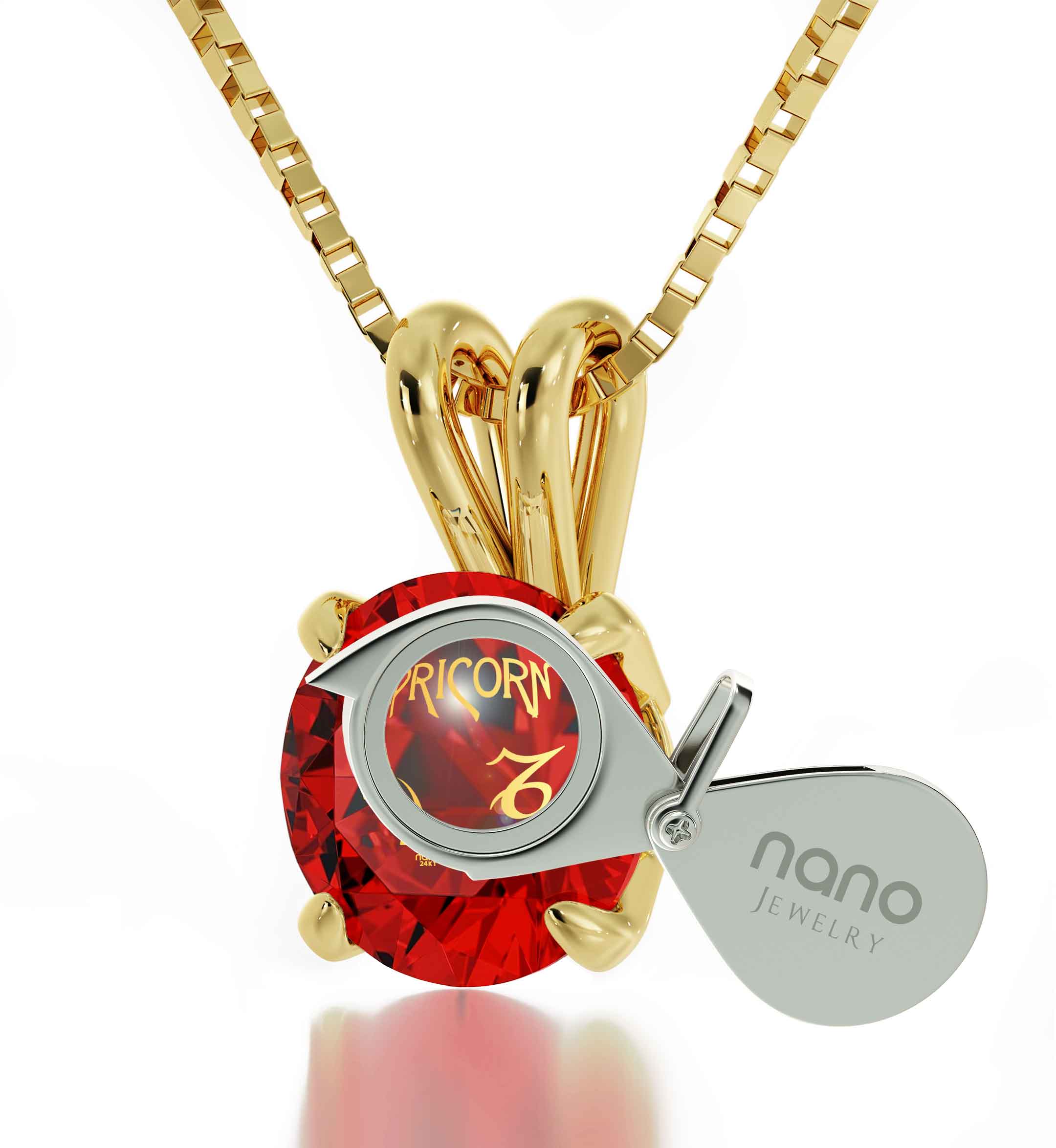 14K Yellow Gold Capricorn Zodiac Necklace | Crystal Pendant Necklace