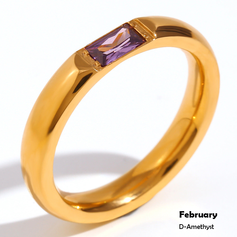18K Gold Plated Stainless Steel Birthstone Ring for Women