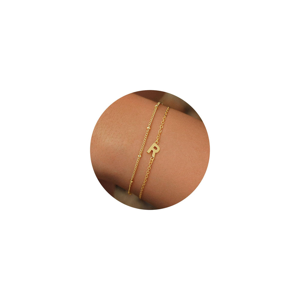 Turandoss Gold Initial Bracelets for Women Jewelry Gifts - 18K Real Gold Plated Initial R Letter Bracelets Gold Layered Initial Bracelets Gold Bracelets for Women Jewelry Gifts Womens Bracelets