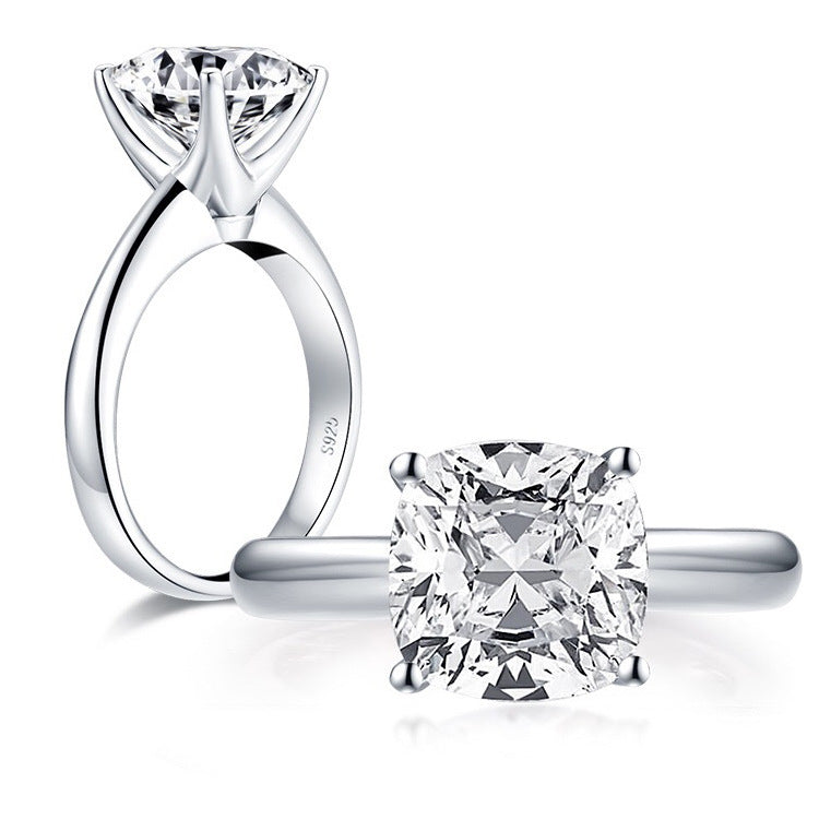 Minimalist 925 Silver Cushion Cut Diamond Ring