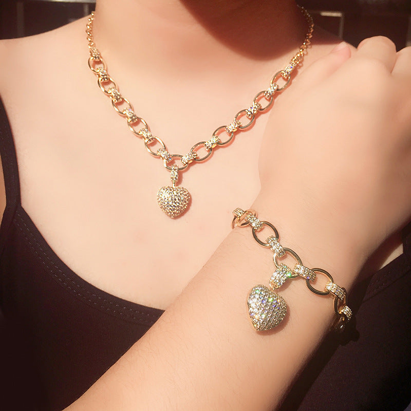 Heart Necklace & Bracelet Set for Women – Dainty Gold & Silver Jewelry Gift Set