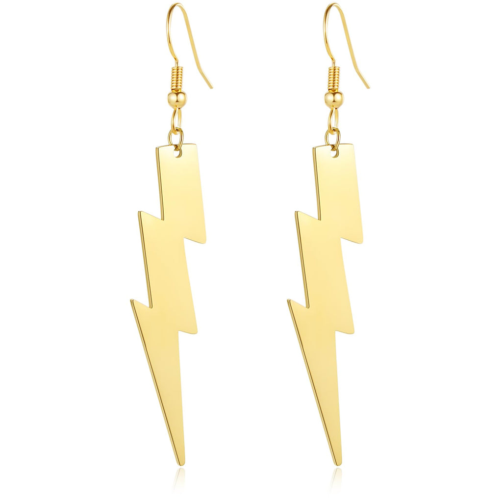 REELMAR 80s Dangle Earrings for Women Trendy 18K Gold Lightning Bolt Drop Earrings Minimalist Stainless Steel Geometric Statement Earings Jewelry (Gold)
