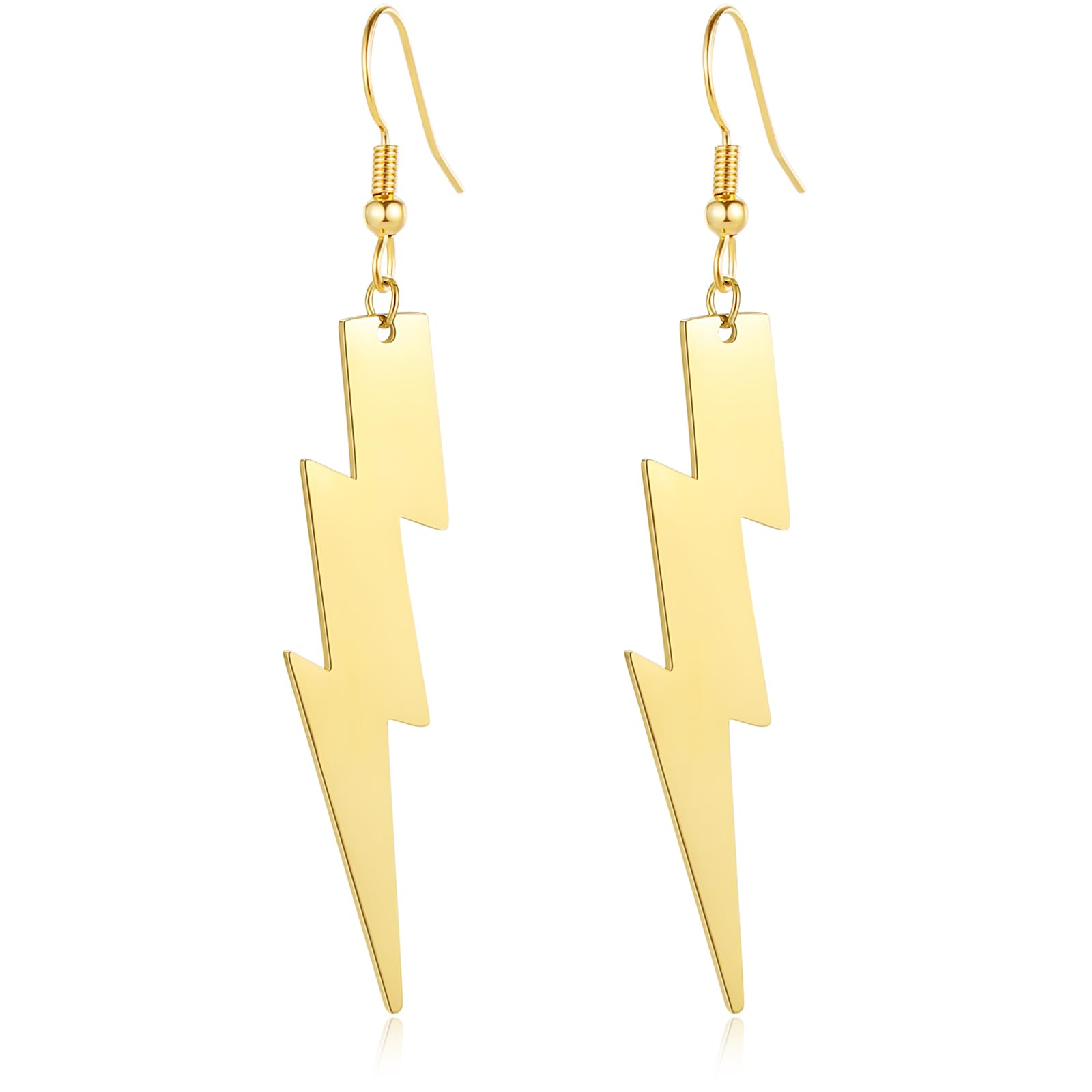 REELMAR 80s Dangle Earrings for Women Trendy 18K Gold Lightning Bolt Drop Earrings Minimalist Stainless Steel Geometric Statement Earings Jewelry (Gold)