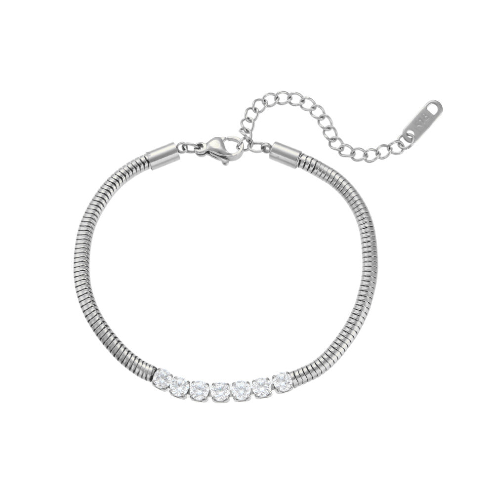 Thick Snake Chain Bracelet with Stainless Steel Beads