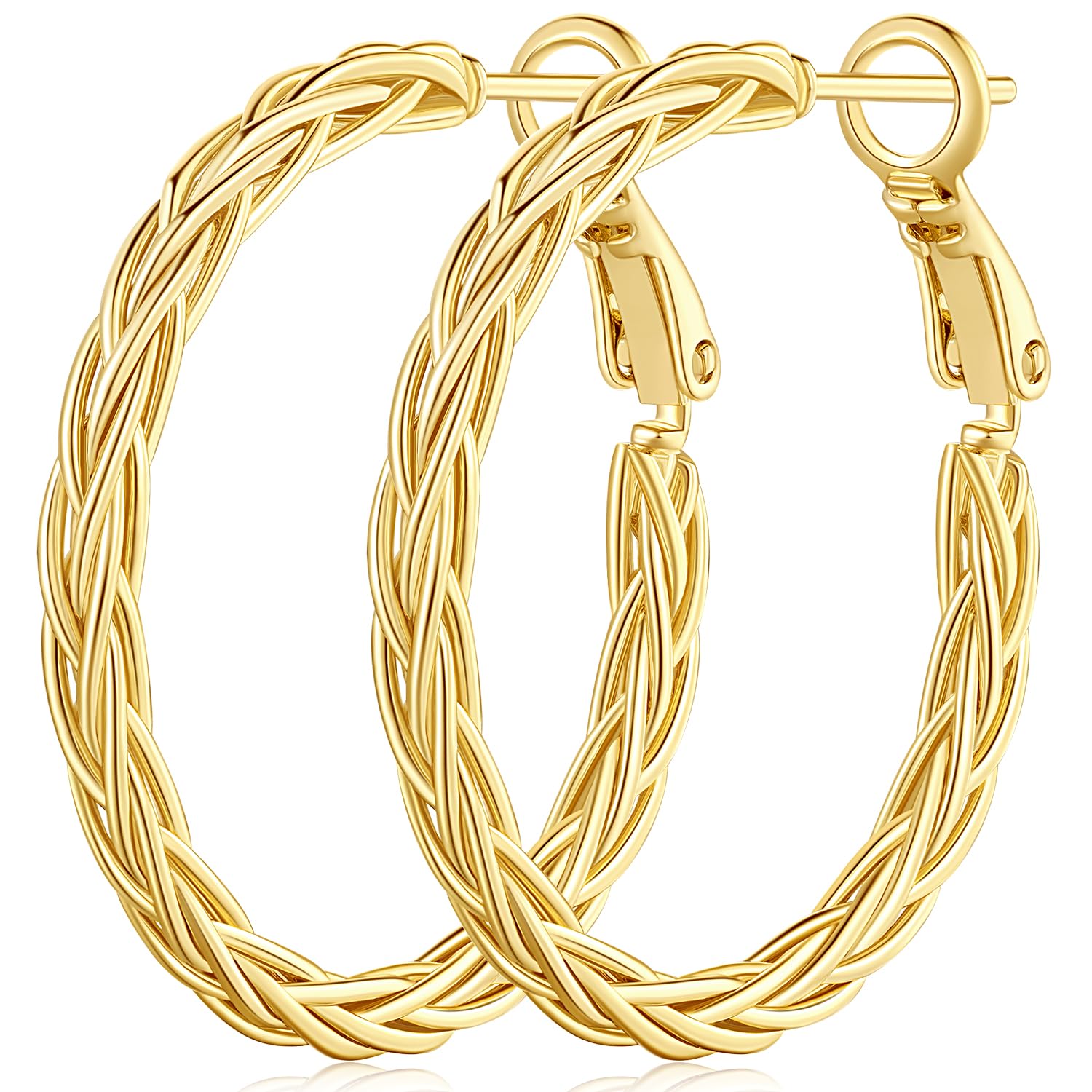 14K Gold Hoop Earrings | Fine Weave Design 30mm | Women's Jewelry