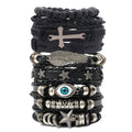 Punk Leather Bracelet Set for Men | 8-10 PCS Skull & Beaded Cuff Bracelets