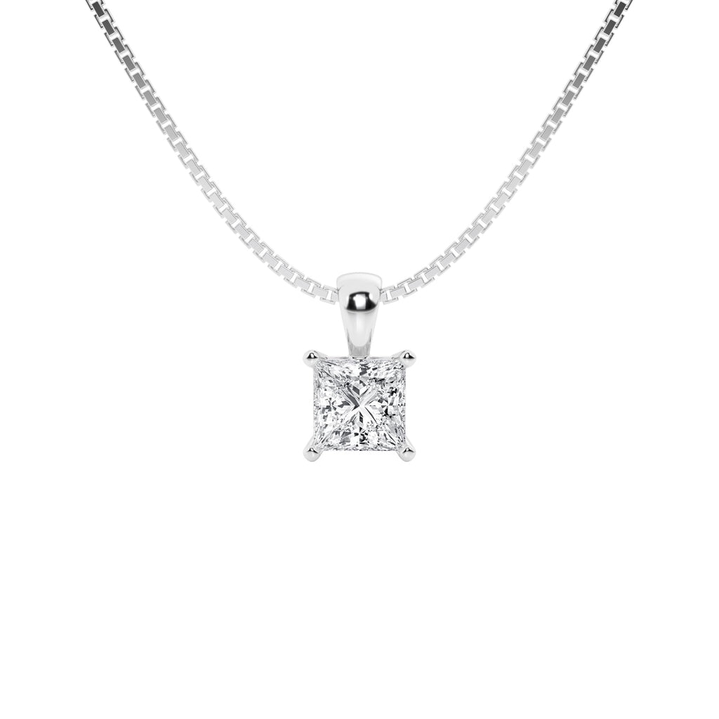 Beyond Brilliance Solitaire Pendant Necklace for Women – 1/2 Carat Princess Cut Lab-grown Diamond Pendant with Chain Necklace (E-F VS) in 14K White Gold | Fine Jewelry for Her| Gift Box Included