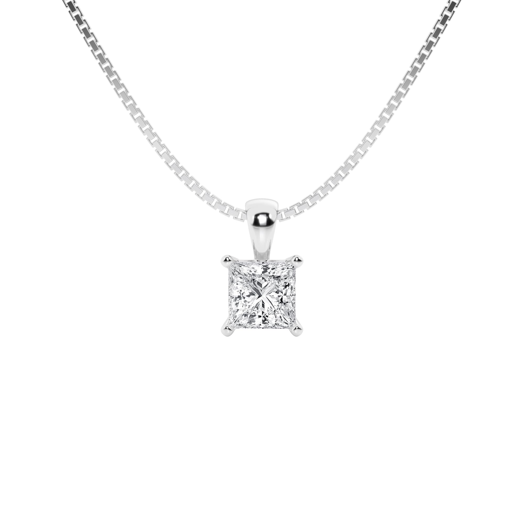 Beyond Brilliance Solitaire Pendant Necklace for Women – 1/2 Carat Princess Cut Lab-grown Diamond Pendant with Chain Necklace (E-F VS) in 14K White Gold | Fine Jewelry for Her| Gift Box Included