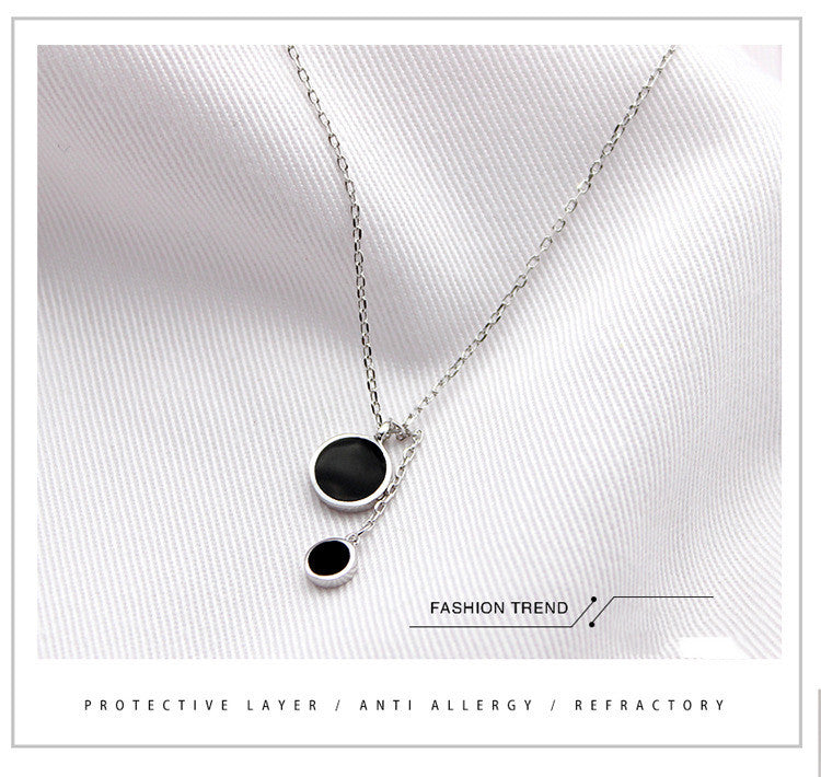 925 Silver Black Circle Pendant Necklace for Women