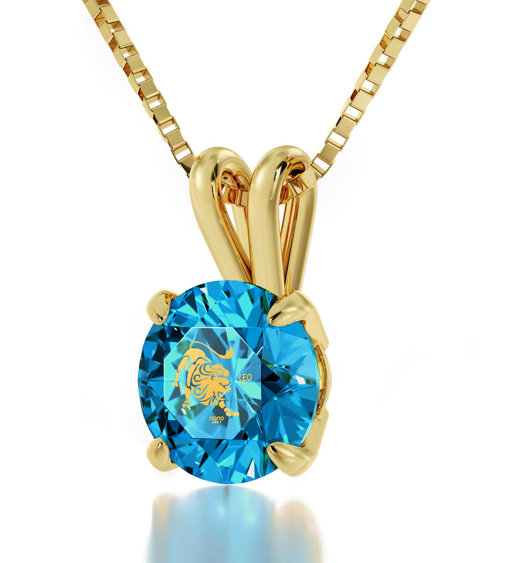 14K Yellow Gold Leo Zodiac Necklace | Crystal Pendant Necklace