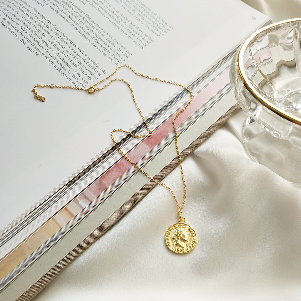 925 Silver Gold Dollar Coin Pendant Necklace