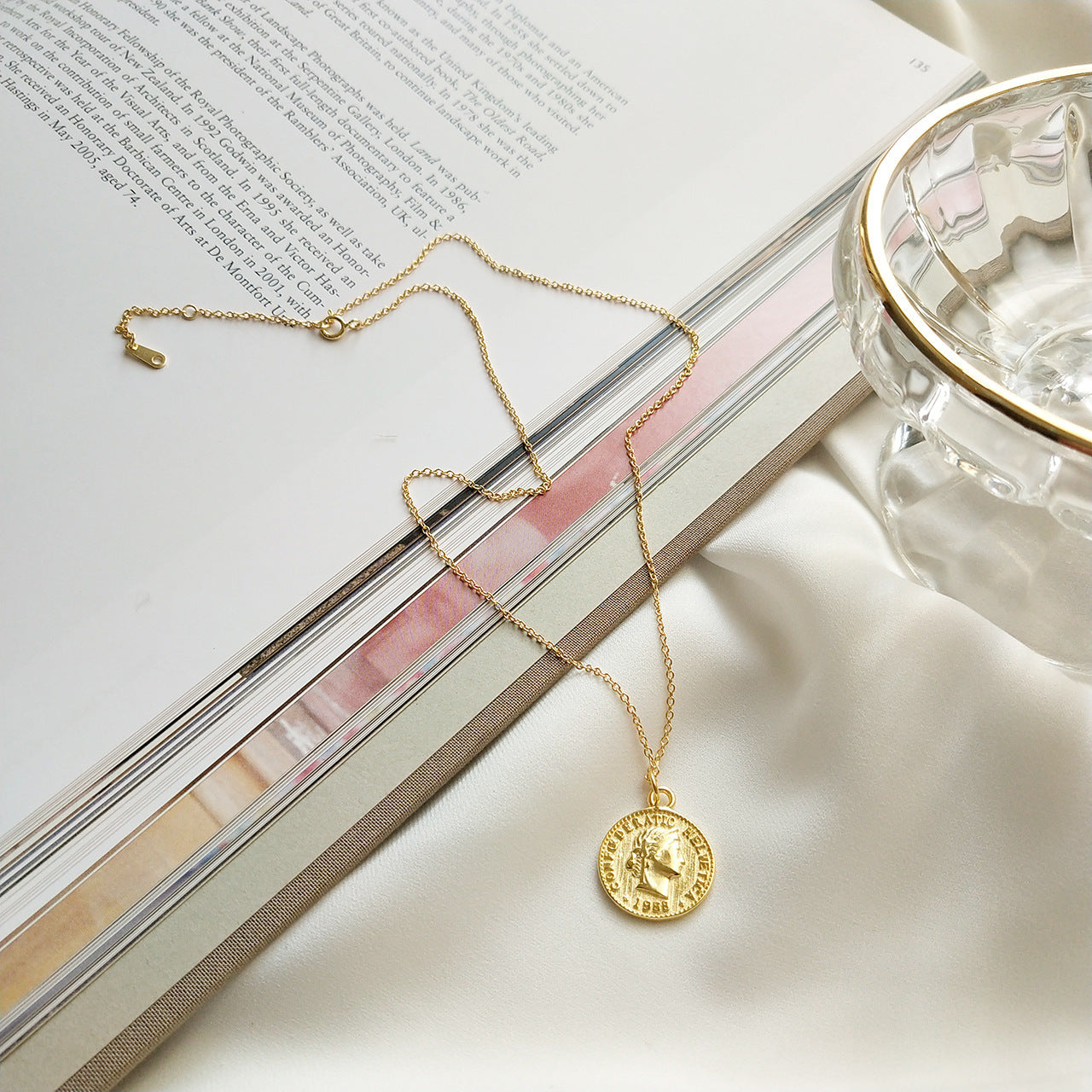 925 Silver Gold Dollar Coin Pendant Necklace