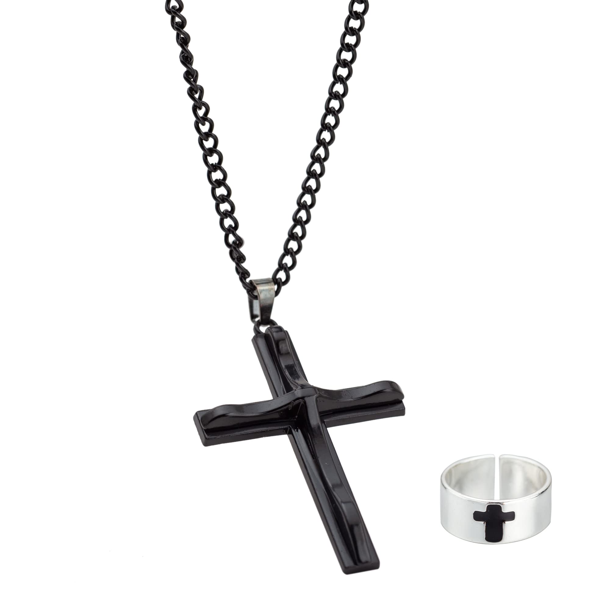 LUCSUL Cross Necklace for Men Whited Gold Black Plated Cross Necklace Stainless Steel Plain Cross Pendant Necklace for Men 16-30 Inch Jewelry