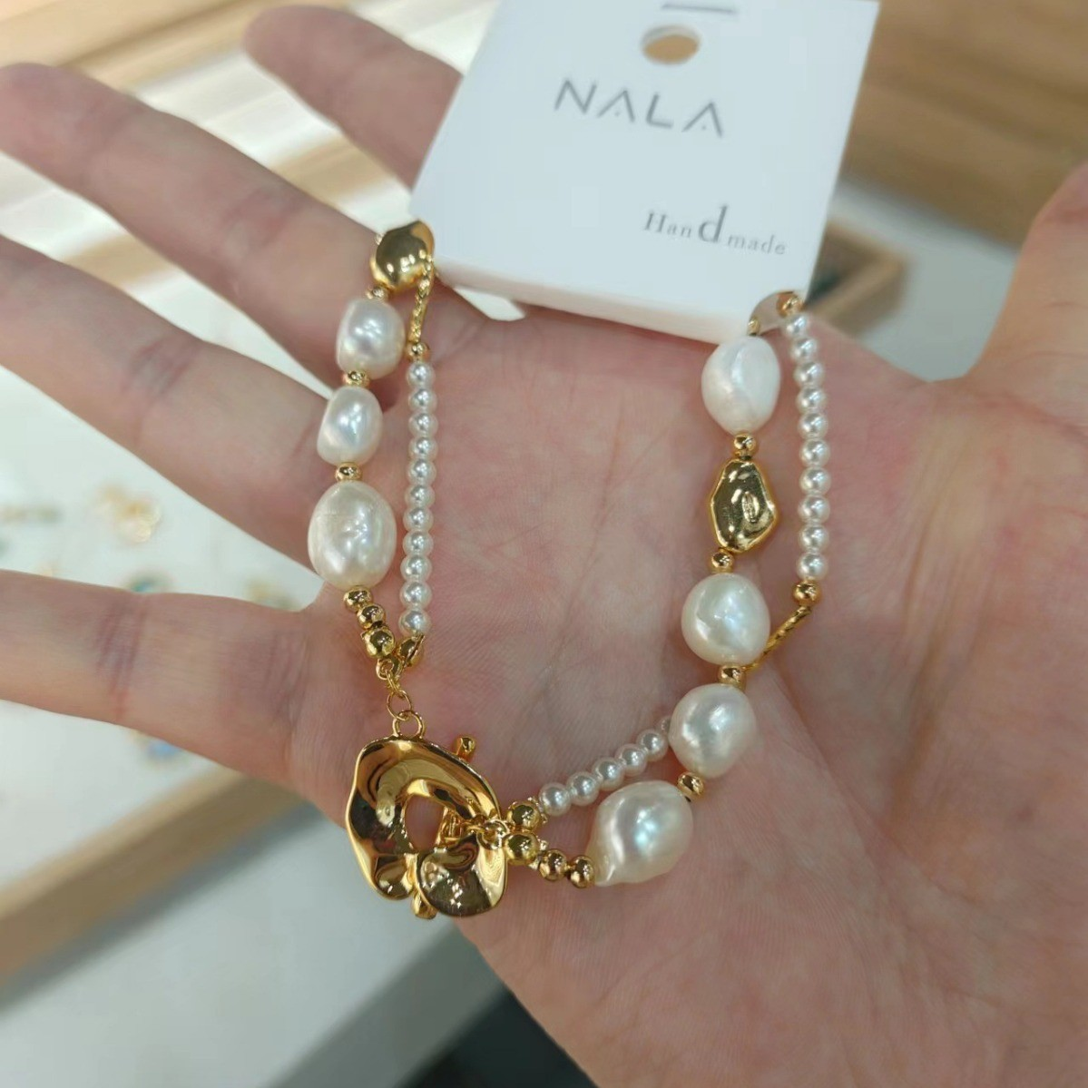 Cuban Link Chain Baroque Pearl Square Plate Bracelet