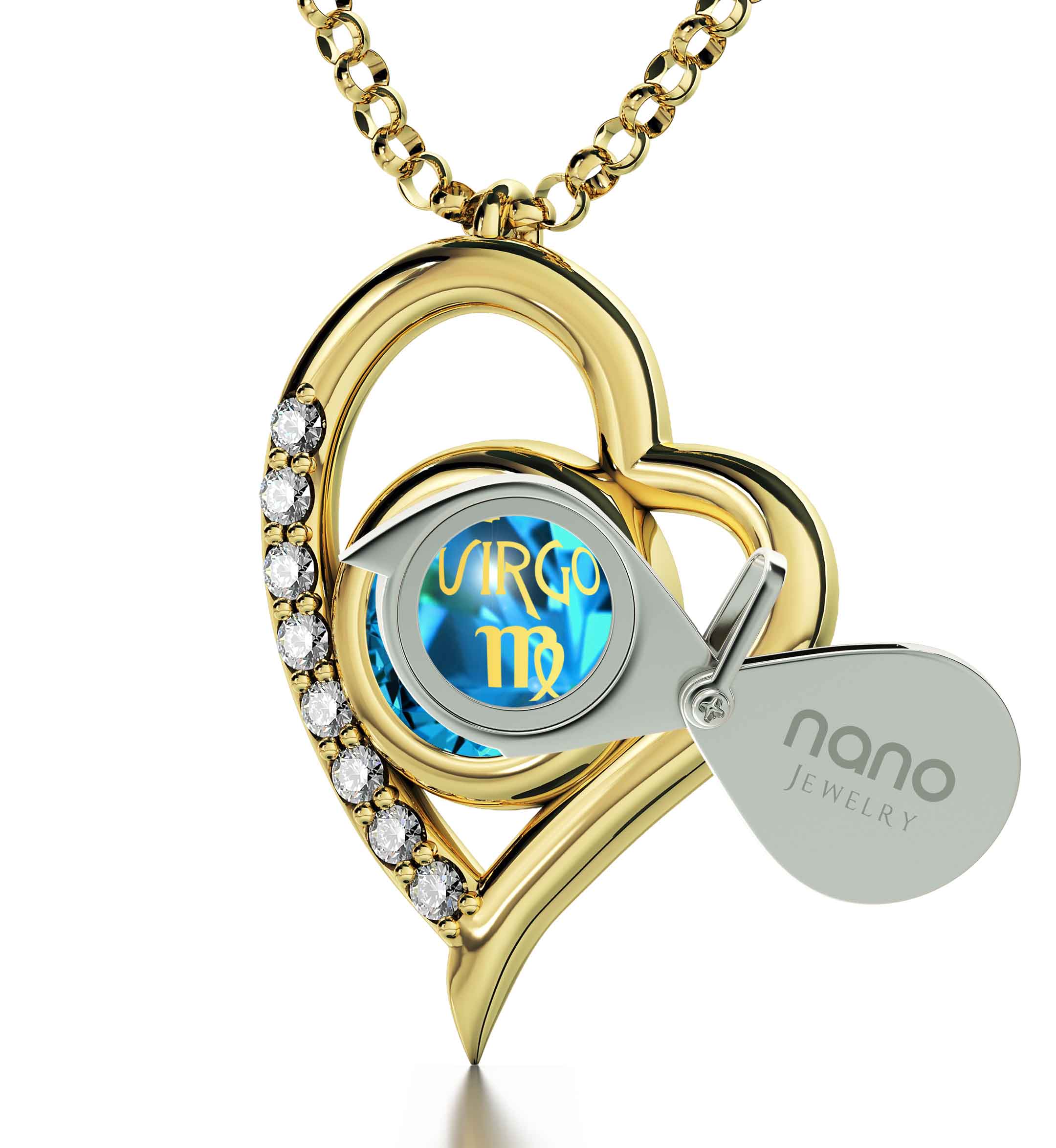 Virgo Zodiac Heart Pendant Necklace | Gold Plated Silver | 24K Inscribed Crystal