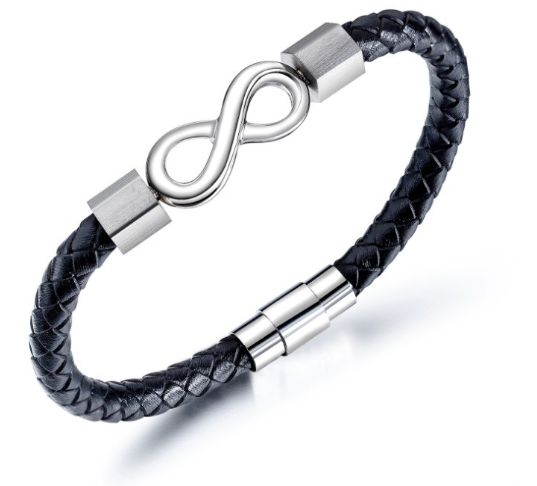 Infinity Leather Bracelet | Black & Silver