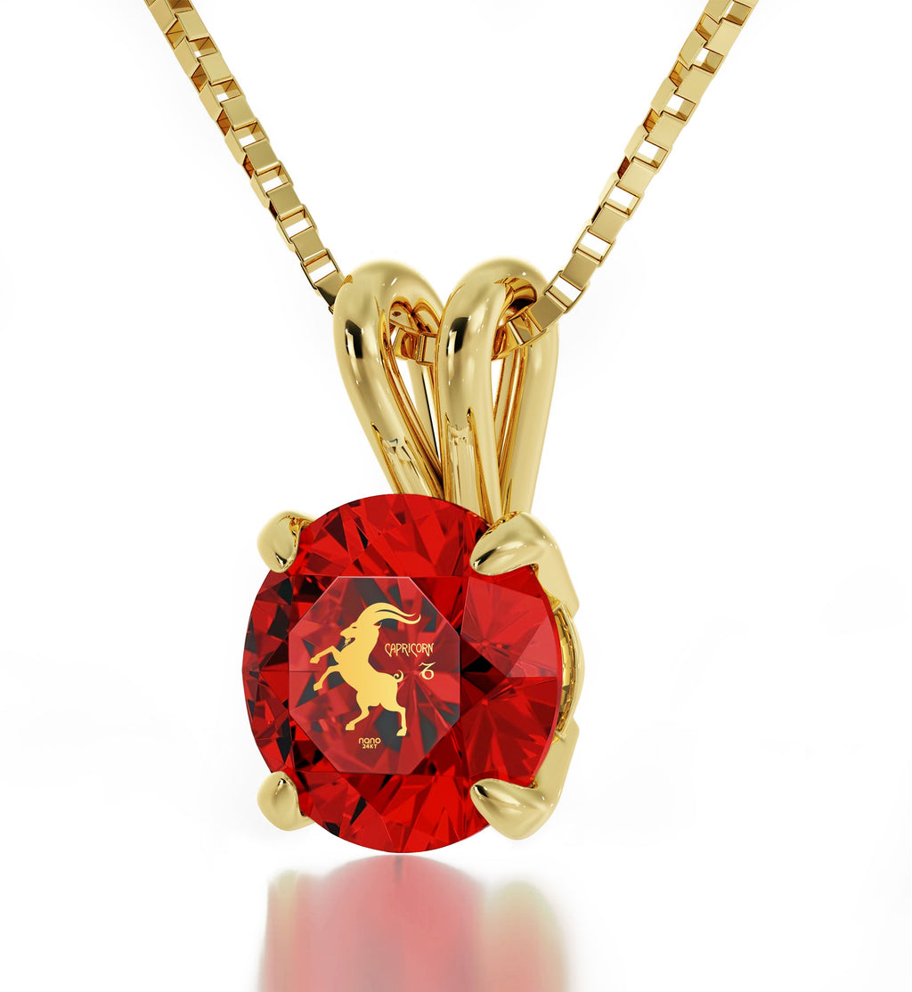 14K Yellow Gold Capricorn Zodiac Necklace | Crystal Pendant Necklace