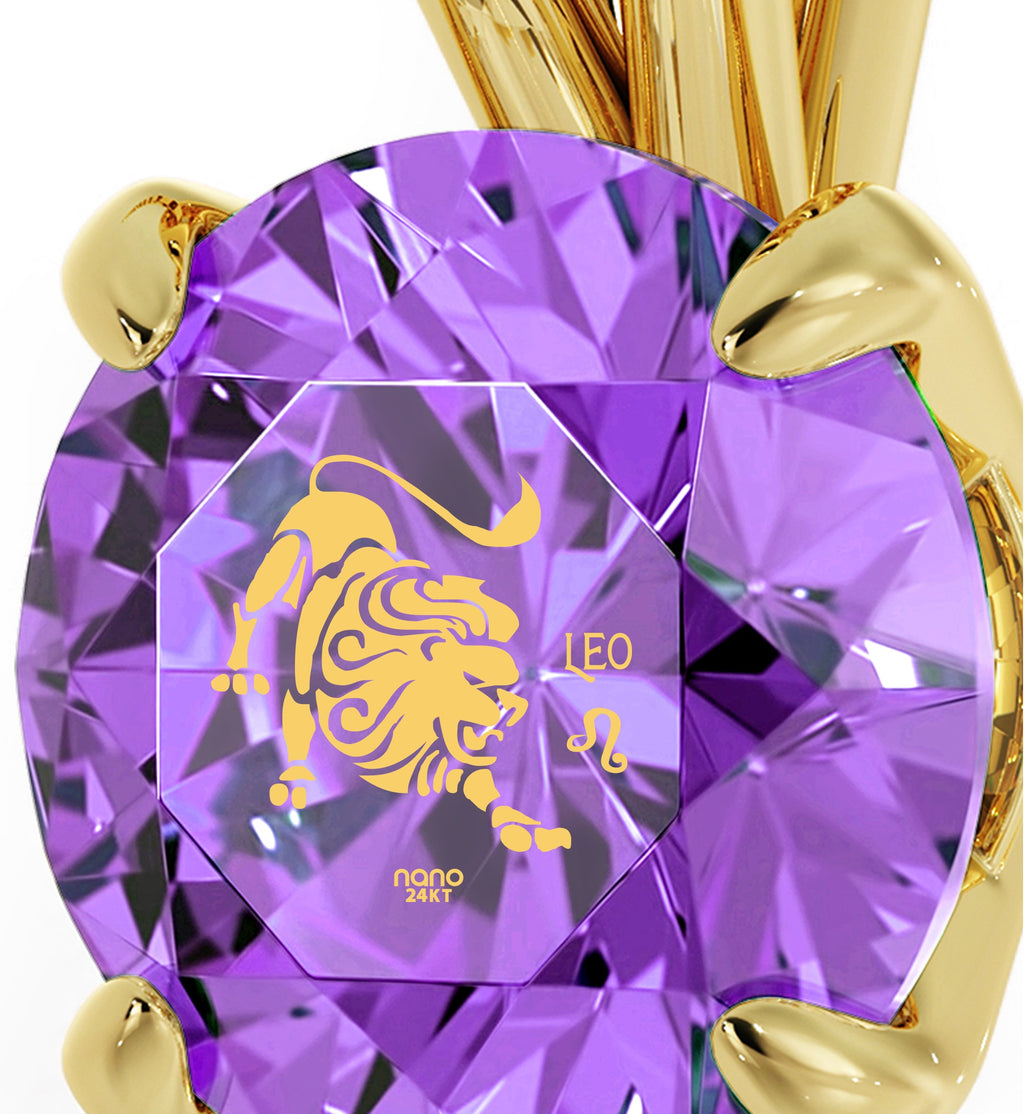 14K Yellow Gold Leo Zodiac Necklace | Crystal Pendant Necklace