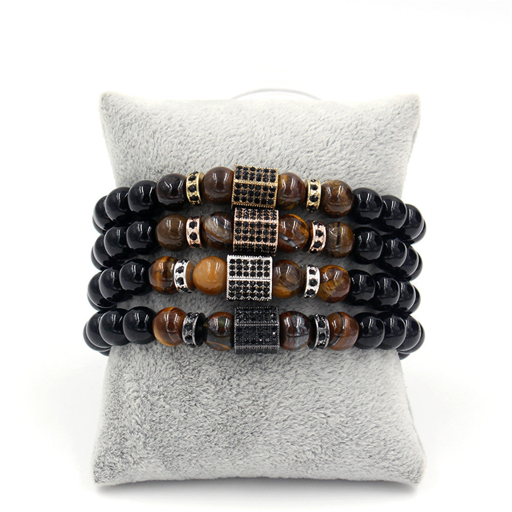 Black Diamond Tiger Eye Bead Bracelet for Men | Natural Stone Men's Jewelry