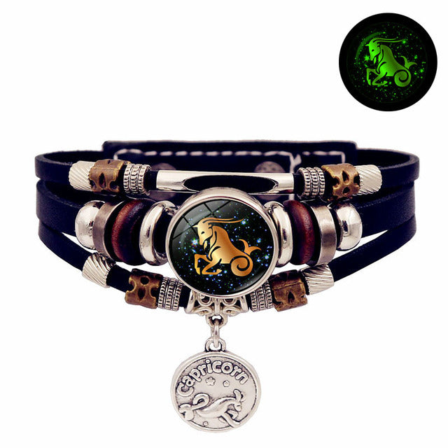 Vintage Woven Luminous Zodiac Leather Bracelet | All 12 Signs