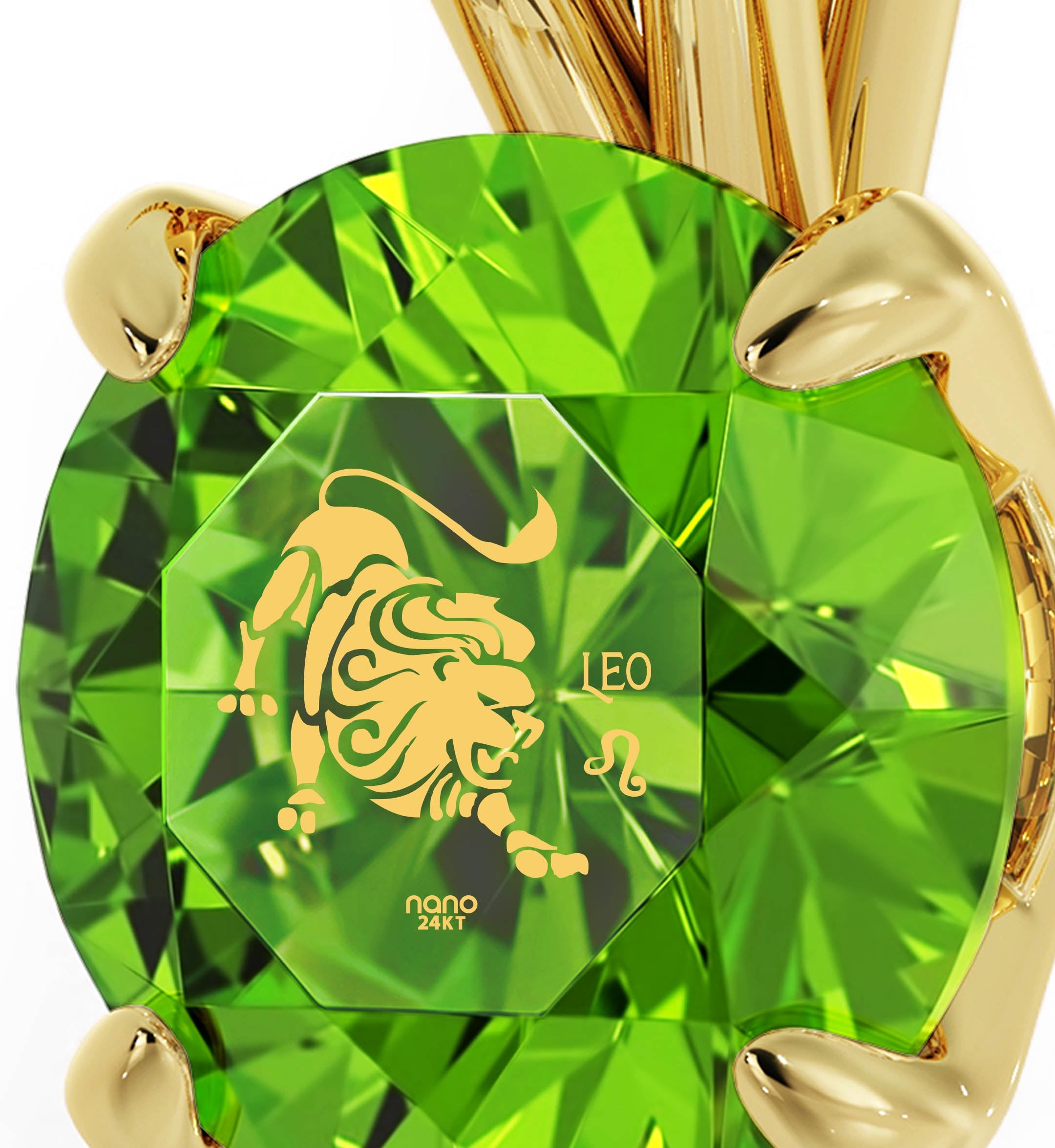14K Yellow Gold Leo Zodiac Necklace | Crystal Pendant Necklace