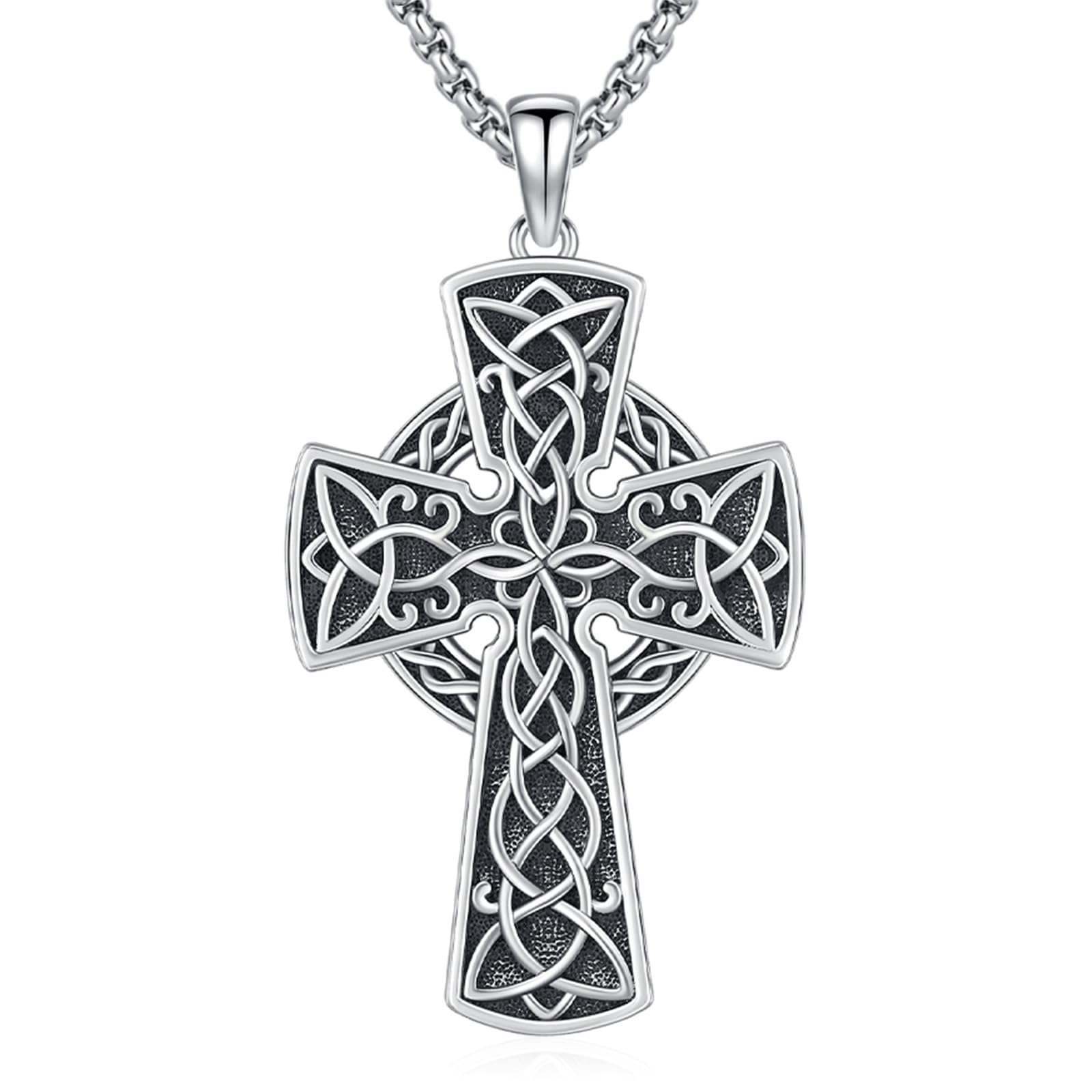 AUDINCEED Celtic Cross Necklace Celtic Cross Pendant 925 Sterling Silver Celtic Cross Necklace Irish Knot Crucifix Jewelry for Mens Women Holiday Christmas Gift