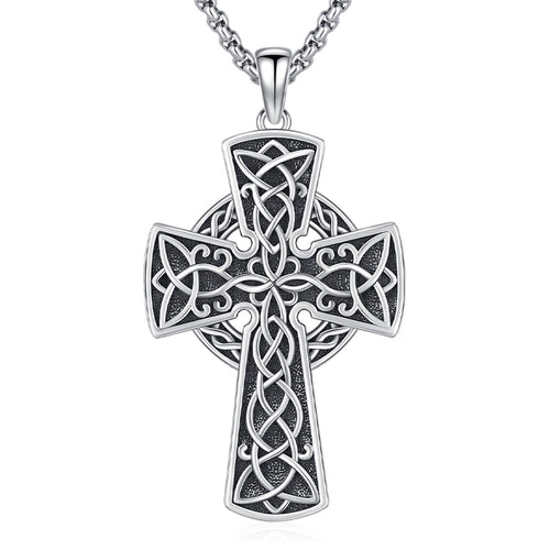 AUDINCEED Celtic Cross Necklace Celtic Cross Pendant 925 Sterling Silver Celtic Cross Necklace Irish Knot Crucifix Jewelry for Mens Women Holiday Christmas Gift