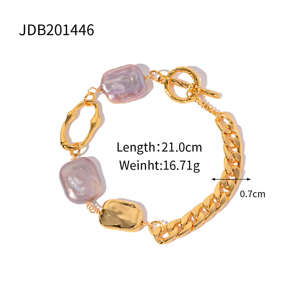 Cuban Link Chain Baroque Pearl Square Plate Bracelet