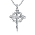 Lattd Nail Cross Necklace 925 Sterling Silver Crow of Thorn Nail Cross Pendant Christian Jewelry Gift for Men Women (01-Nail Cross & Crown 01- Silver)