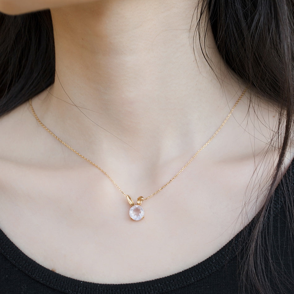 Japanese Rabbit Zodiac Necklace | Pink Crystal Pendant | Cute Astrology Jewelry