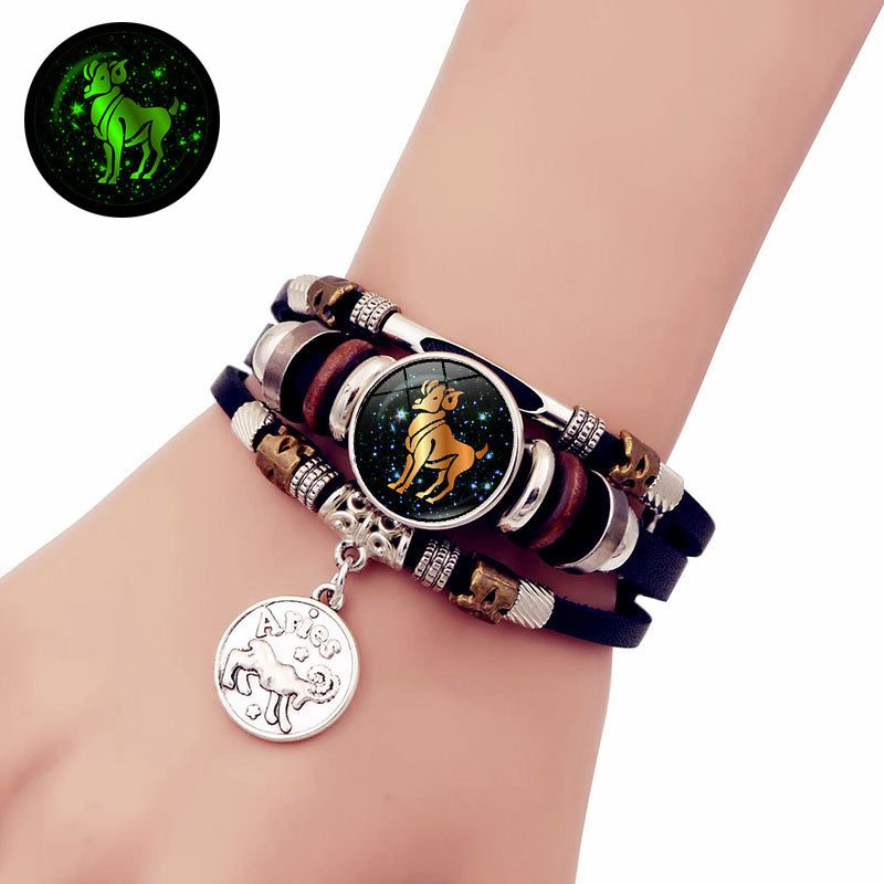 Vintage Woven Luminous Zodiac Leather Bracelet | All 12 Signs
