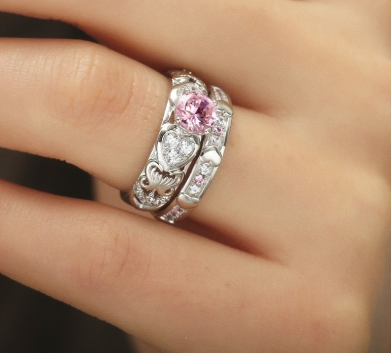 Heart Platinum Double Layer Stacking Ring