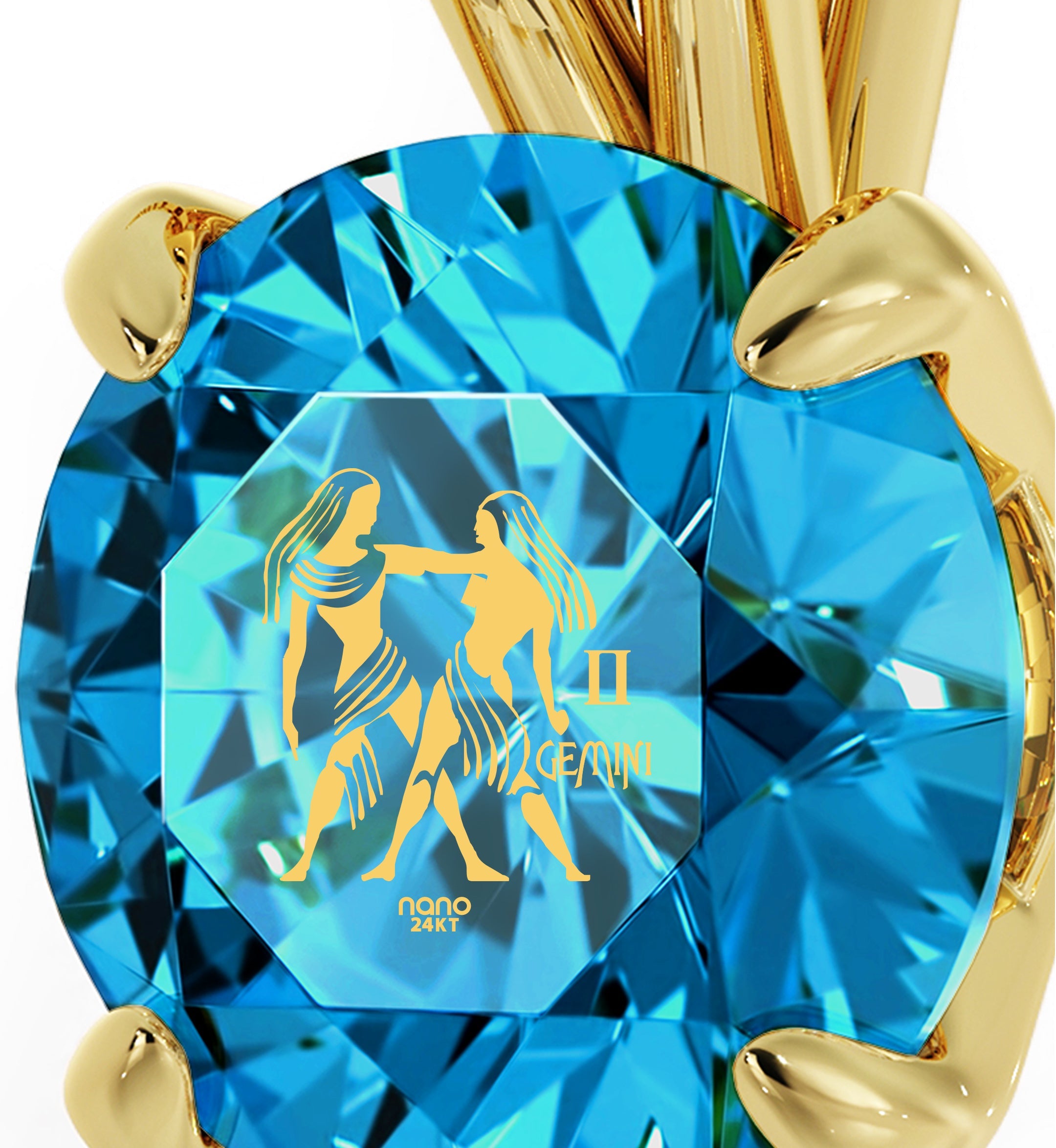 14K Yellow Gold Gemini Zodiac Necklace | Crystal Pendant Necklace