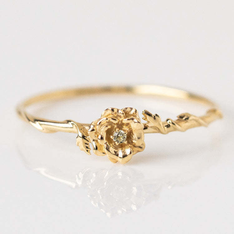 12-Month Flower Birthstone Ring with Zircon Inlay