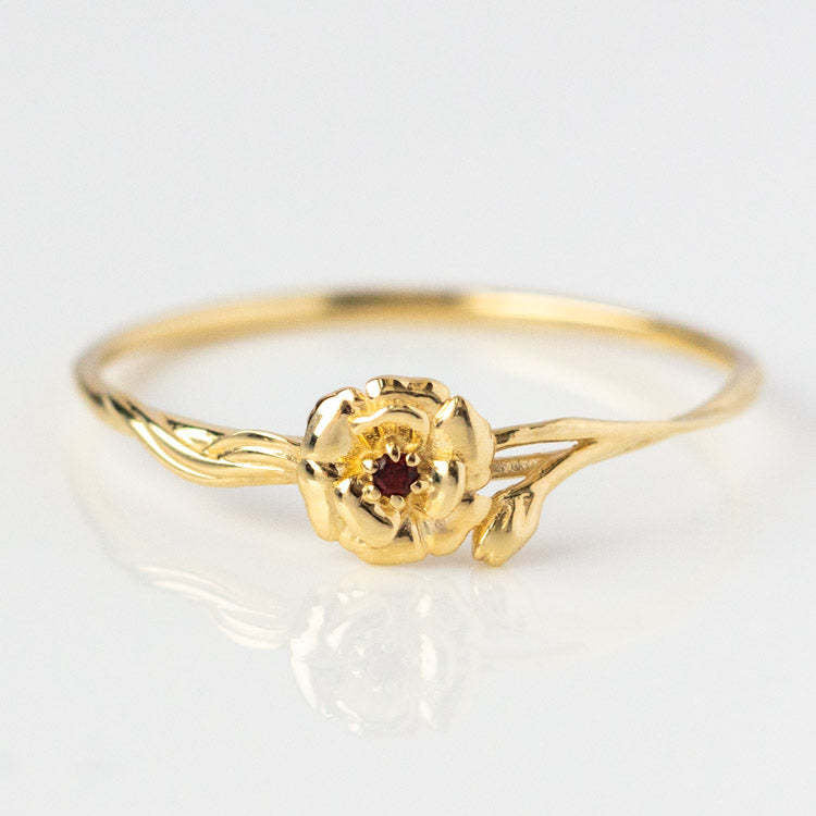 12-Month Flower Birthstone Ring with Zircon Inlay