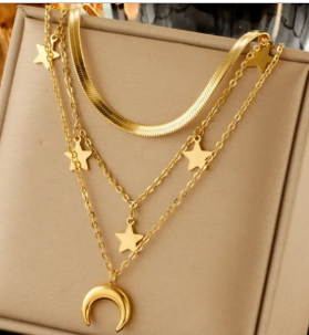 Triple 18K Gold Star & Moon Necklace Set | Layered Women's Necklaces