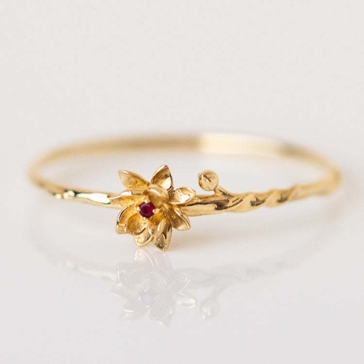 12-Month Flower Birthstone Ring with Zircon Inlay