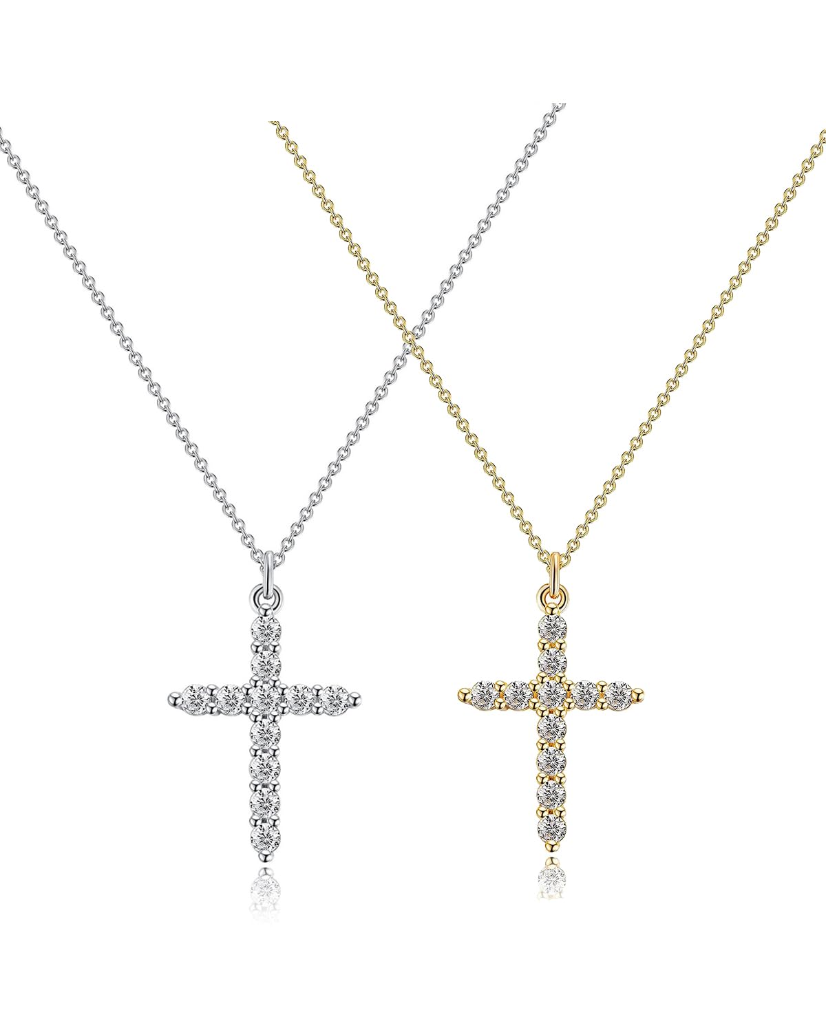 Dainty Cross Necklace Set – Gold & Silver CZ Pendant Necklace for Women & Men | Faith Jewelry