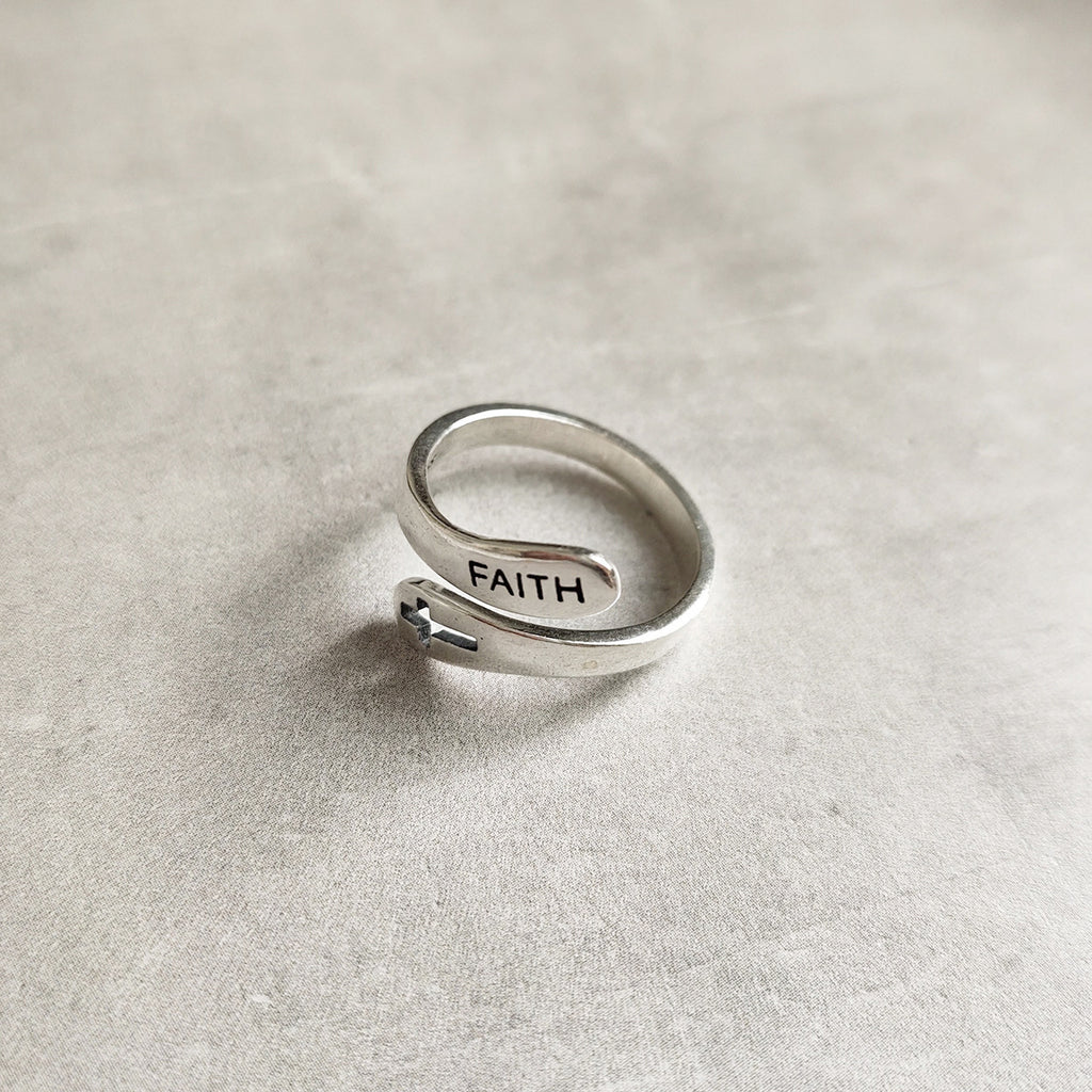 Minimalist 925 Silver FAITH Cross Ring for Fingers
