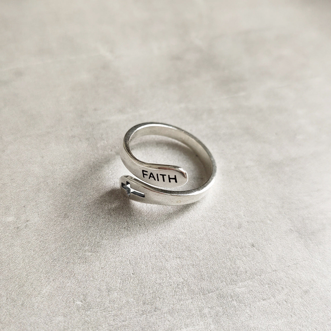 Minimalist 925 Silver FAITH Cross Ring for Fingers